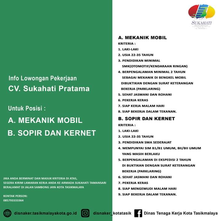 Kabar Gembira Bagi Pencaker Tasikmalaya Cv Sukahati Pratama Buka Loker Wartatasik Com